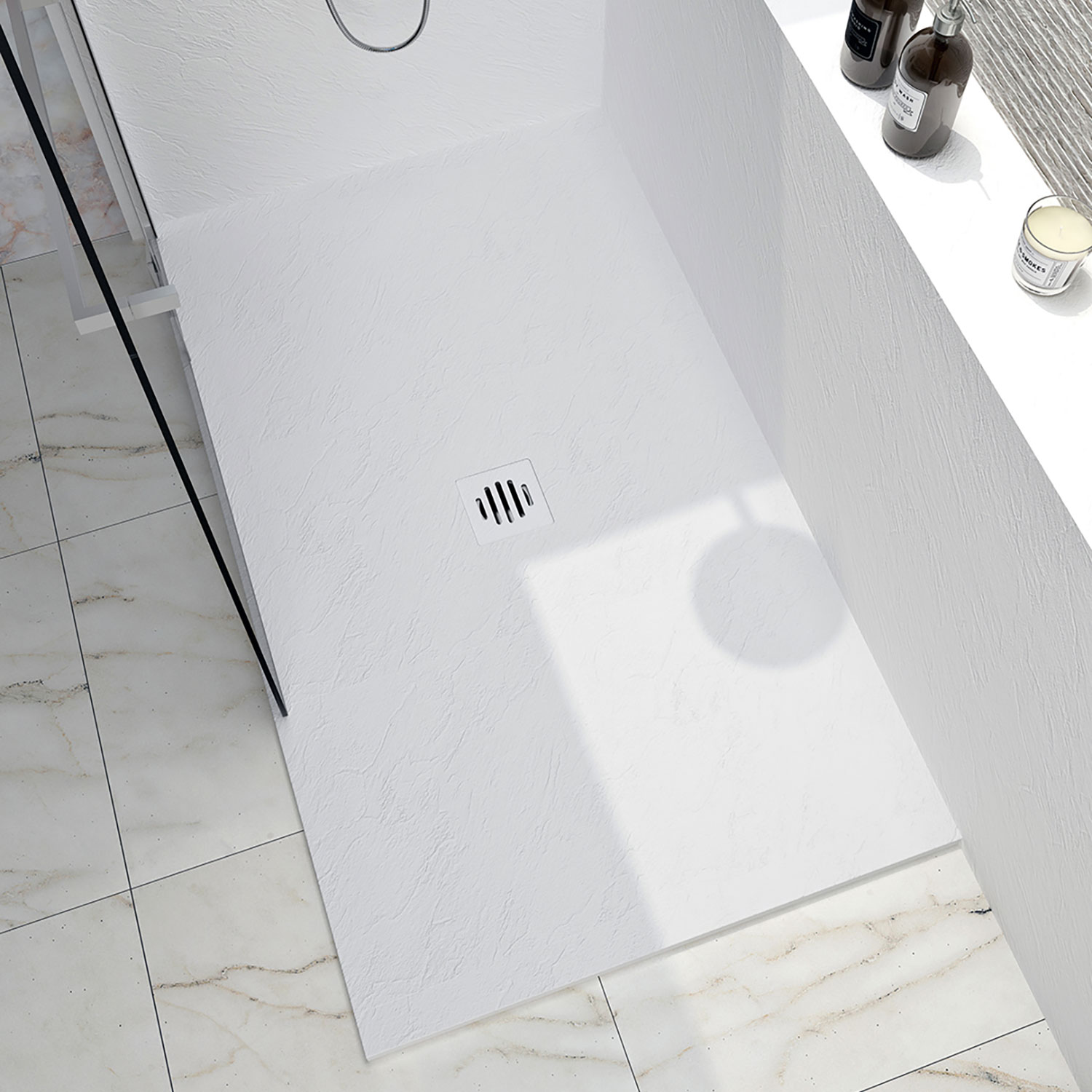Shower base Slate 42 x 42, custom-made tile flange installation